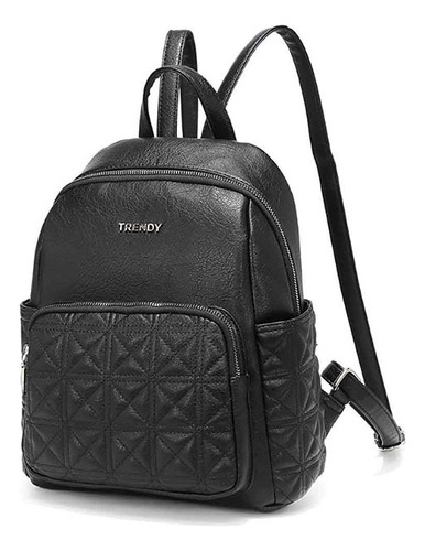 Mochila Urbana Mujer Trendy Cuero Ecológico Negra Bolsillos