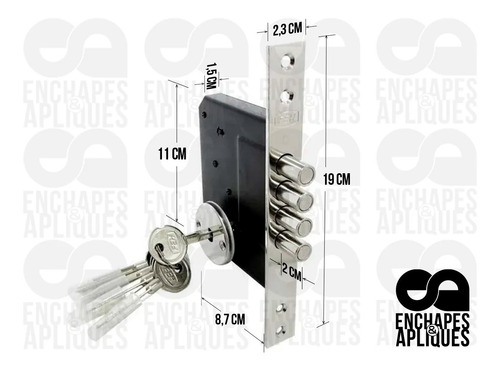Imagen 2 de 5 de Cerradura Chapa Auxiliar De Seguridad 4 Pernos Antisegueta