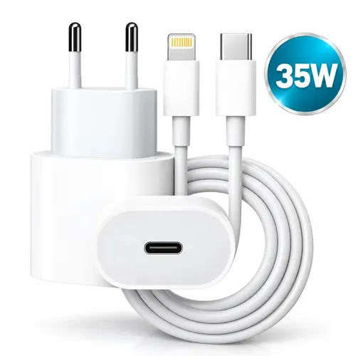 Carregador 35w Turbo Para iPhone 8 X Xr 11 12 13 14 Pro Max Fonte Tipo-C Branco Hardline