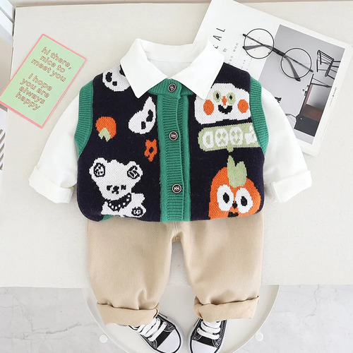 Conjunto De Pantalones De Punto Con Dibujos Animados Para Ni
