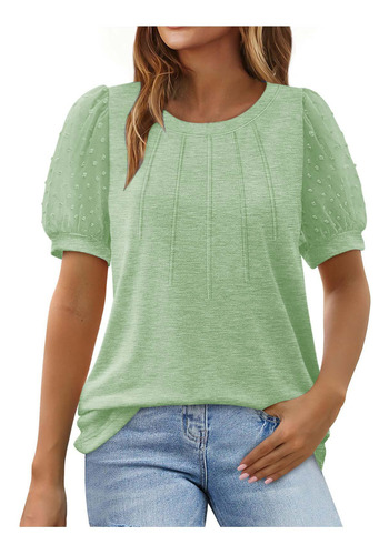 Blusa Casual De Malla Sólida Vintage Con Cuello Redondo Para