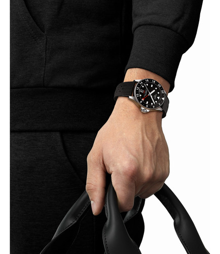 Reloj Tissot Seastar 1000 Quartz Gmt 40mm T1208521705100 Malla Negro Bisel Negro Fondo Negro