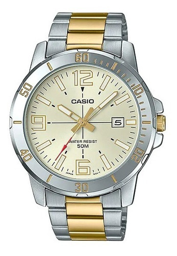 Reloj Casio Mtp-vd01 Bicolor Acero Inoxidable Para Caballero Color de la correa Plateado/Dorado Color del bisel Plateado