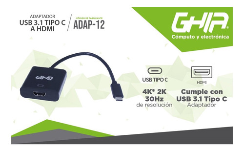 Ghia Adaptador Usb-c Macho - Hdmi Hembra, Negro Adap-12