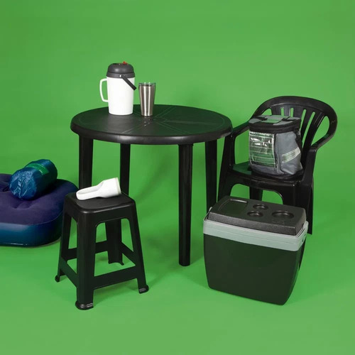 Kit 3 Mesas Plástica Redonda Desmontavel 90cm Preta