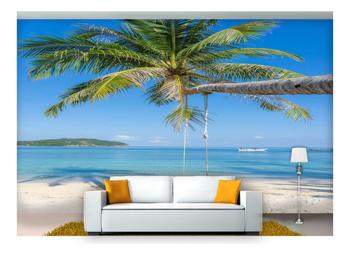Fondo de pantalla de playa, mar, cielo azul, columpio, 3d Npr239, 3 m
