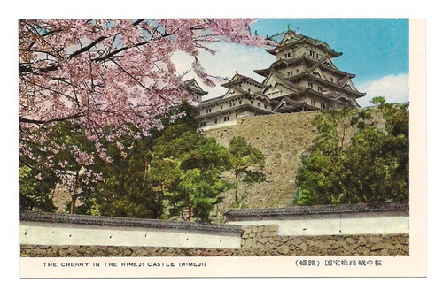 Postal Vintage Japon Castillo Himeji Cerezo Arbol 392 B3