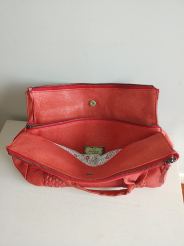 Cartera Kevingston En Cuero Color Coral C/billetera Incluida Coral Lisa Níquel Sin (Usado)