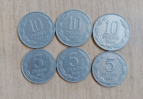 Lote De 6 Monedas De 10 Y 5 Pesos