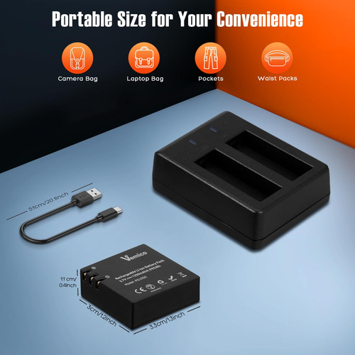 Kit De Cargador Con 3 Baterías 1350 Mah Para Cámaras De Acci