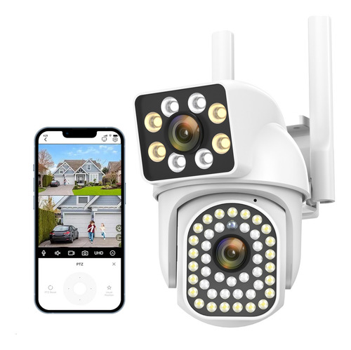Cámaras de seguridad inalámbricas para exteriores 4K con doble lente, visión nocturna en color, detección de movimiento y resistencia IP66 para seguridad del hogar.