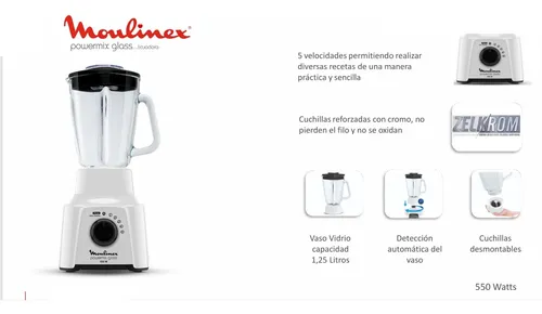 Licuadora Jarra De Vidrio Moulinex Powermix 5 Velocidades Color Blanco