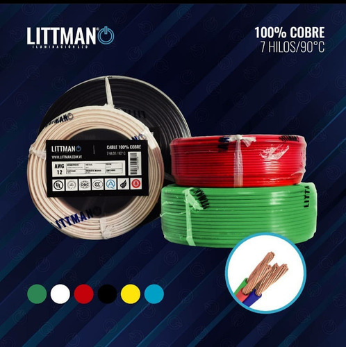 Cable Thhn Calibre 12 Marca Littman Rollo 100 Metros