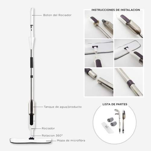 Mopa Spray Trapeador Microfibra Pisos 360° C/roceador