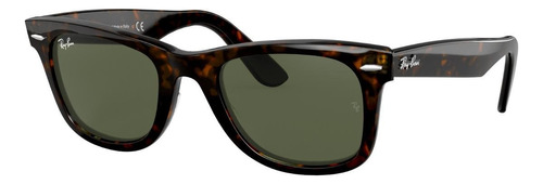 Óculos de sol Ray-Ban Wayfarer Classic Low Bridge Fit Standard armação de acetato cor gloss tortoise, lente green de cristal clássica, haste gloss tortoise de acetato - RB2140F