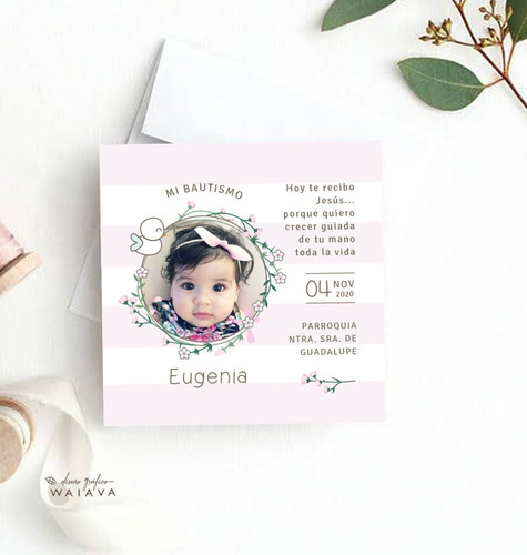 Imagen 8 de 10 de Estampas Tarjetas Bautismo De Nenas Con Foto X 2u