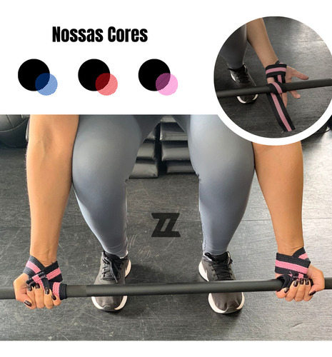 2 Straps Academia Profissional 100% Algodão Mais Resultado Cor Tala Strap Preto/rosa