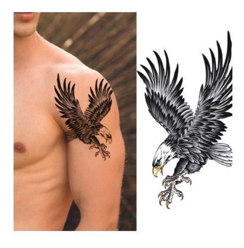 Tatuagem Fake Masculina Gavião Águia - Removível - 14x9cm