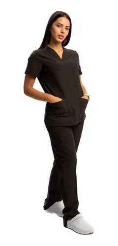 Conjunto Médico Enfermero Dama Uniforme Elastizado Negro