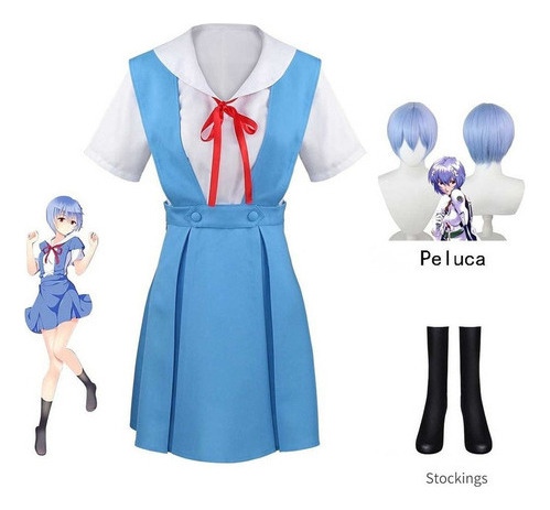 Neon Genesis Evangelion Eva Cosplay Uniforme Escolar+peluca