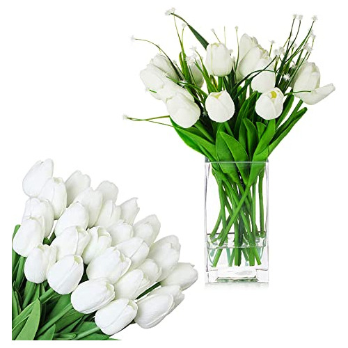 20 Piezas De Tulipanes Artificiales Blancos Touch Tulip...