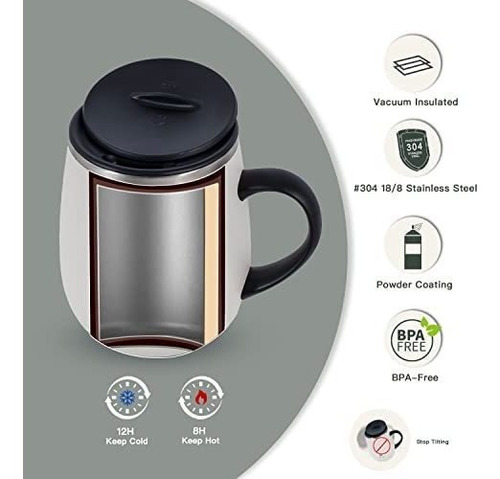 Ideus Taza De Café Aislada De 16 Oz Con Asa Y Tapa, Vaso Ais