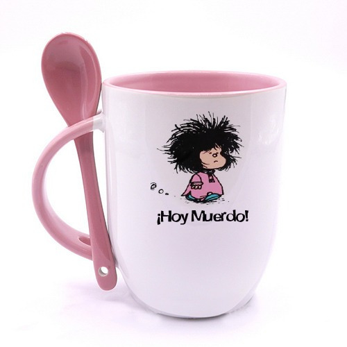 Imagen 1 de 3 de Taza Mafalda Personalizada Con Tu Nombre Cuchara Rosa