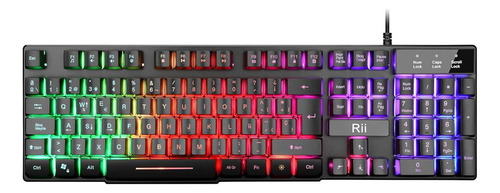 Teclado Gamer Simil Mecanico Rii Rk100+ Led Rgb Late Español Teclado Negro Idioma Español Latinoamérica