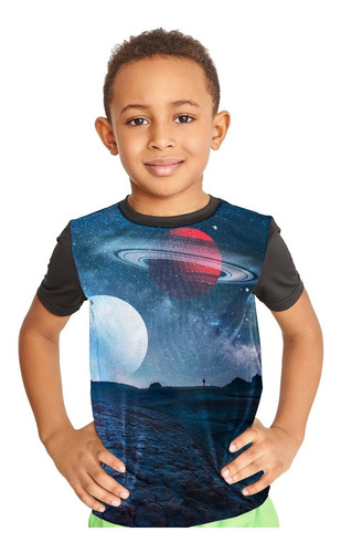 Camiseta Infantil Espaço Planeta Paisagem Full Print Ref:555