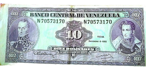 Billete 10 Bolívares Diciembre 1992/1995  Varios Seriales