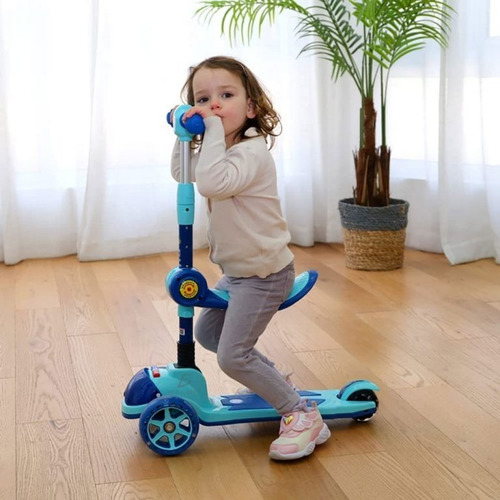 Patín Con Silla 3 Ruedas Montable Con Luces Y Sonidos Niños Color Azul