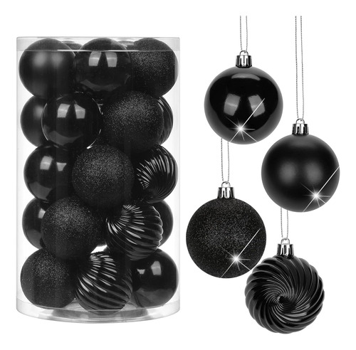 Juego De Adornos Navideños Oairse Negro, 6cm, 25 Piezas