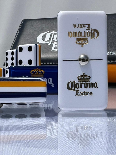 Domino Corona Extra Jumbo Fondo Azul En Estuche Tipo Libro