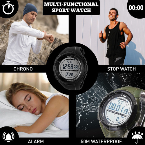 Imagen 6 de 8 de Reloj Deportivo Digital Burk 1025 Luz Led Cronometro Alarma! Color De La Malla Negro