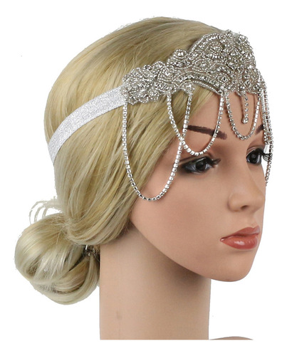 Diadema Gatsby Con Borlas Y Cadena En La Frente For Baile D