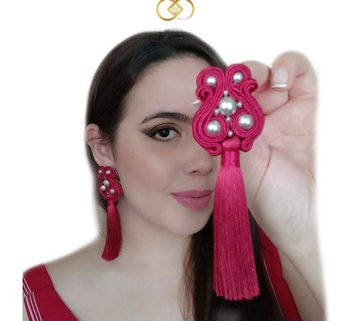 Aretes Flecos Vino Tinto Artesanal Soutache