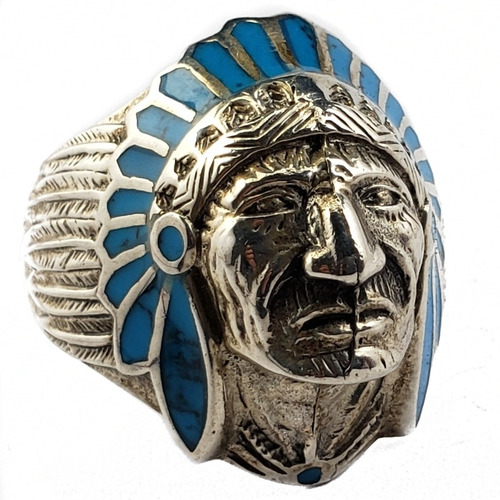 Anillo Jefe Apache Americano Plata 925 Y Opalo Talla 8 #9999
