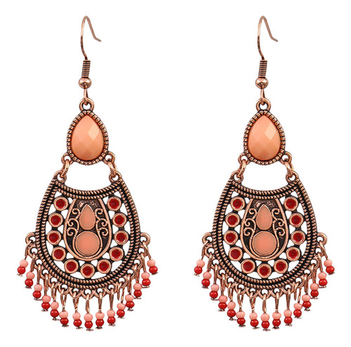 Pendientes Bohemio Con Cuentas De Arroz Y Borlas, Gema