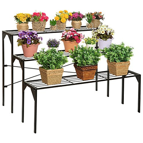 Soporte De Plantas Interior De Metal Negro 3 Estantes, ...