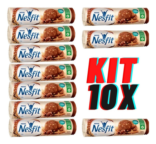 Kit 10 Biscoitos Integral Cacau & Cereais Nesfit 160g Nestlé