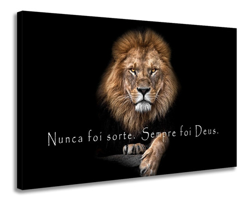 Quadro Decorativo Grande Leao Frase Sempre Foi Deus Cor Preto