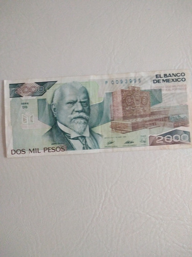 Billete Antiguo De 2000 Pesos Mexicanos 1989 Serie 0093995