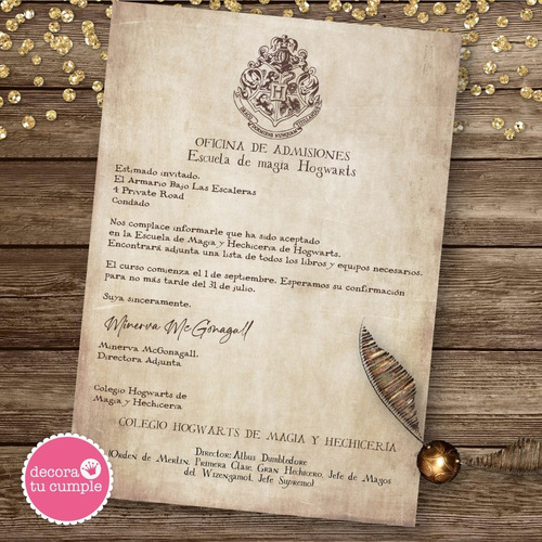 Carta Admisión Hogwarts Imprimible Harry Potter Hogwarts