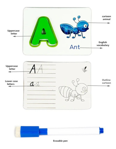 Juego Didáctico Tarjetas Madera Aprendizaje Abc Inglés.f