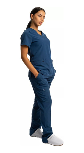 Conjunto Médico Enfermero Dama Uniforme Elastizado Azul