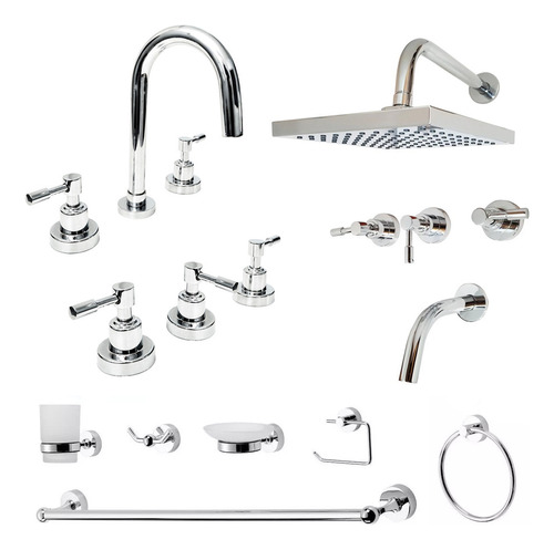 Griferia Baño Completa Set Accesorios Aqualaf Aruma Lever P