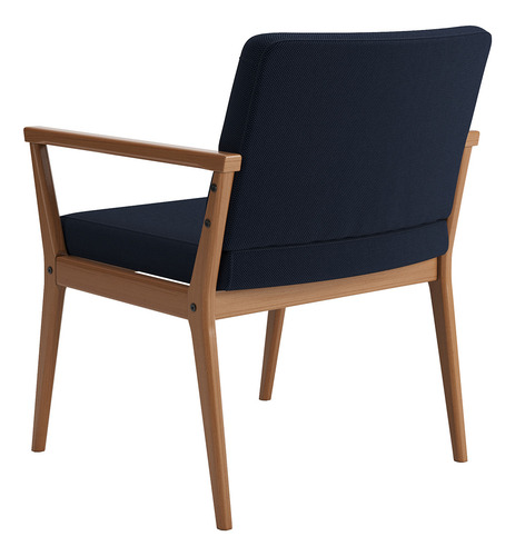Poltrona Tip Com Base De Madeira No Linho Azul Marinho