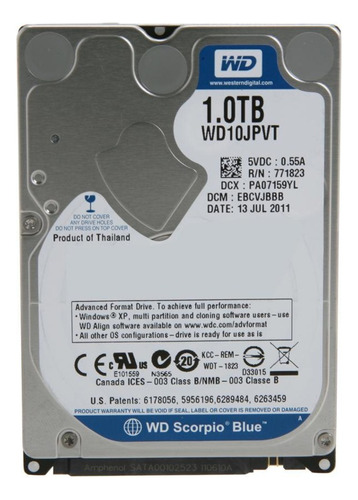 Disco duro interno Western Digital WD Scorpio Blue WD10JPVT 1TB