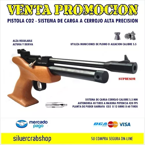 Pistola Co2 Calibre 5.5 Alta Potencia Caza Y Tiro Al Blanco