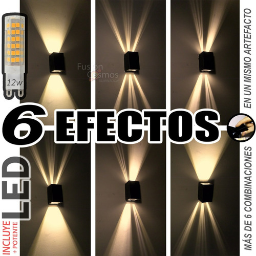 Imagen 2 de 10 de Aplique Pared Exterior 6 Efectos Rayos Luz Led 12w Pack X3un